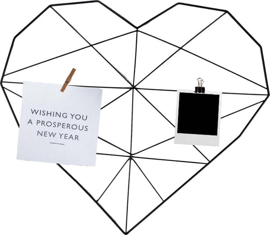 Naturn Living Metalen Hartvormig Fotorek Foto Wandrek Industrieel Kaartenrek Memobord Wanddecoratie Fotorek metaal Metalen Liefdesmemobord Kaartenhouder Romantisch Fotodisplay Uniek Valentijnsgeschenk Foto Organizer Mat Zwart