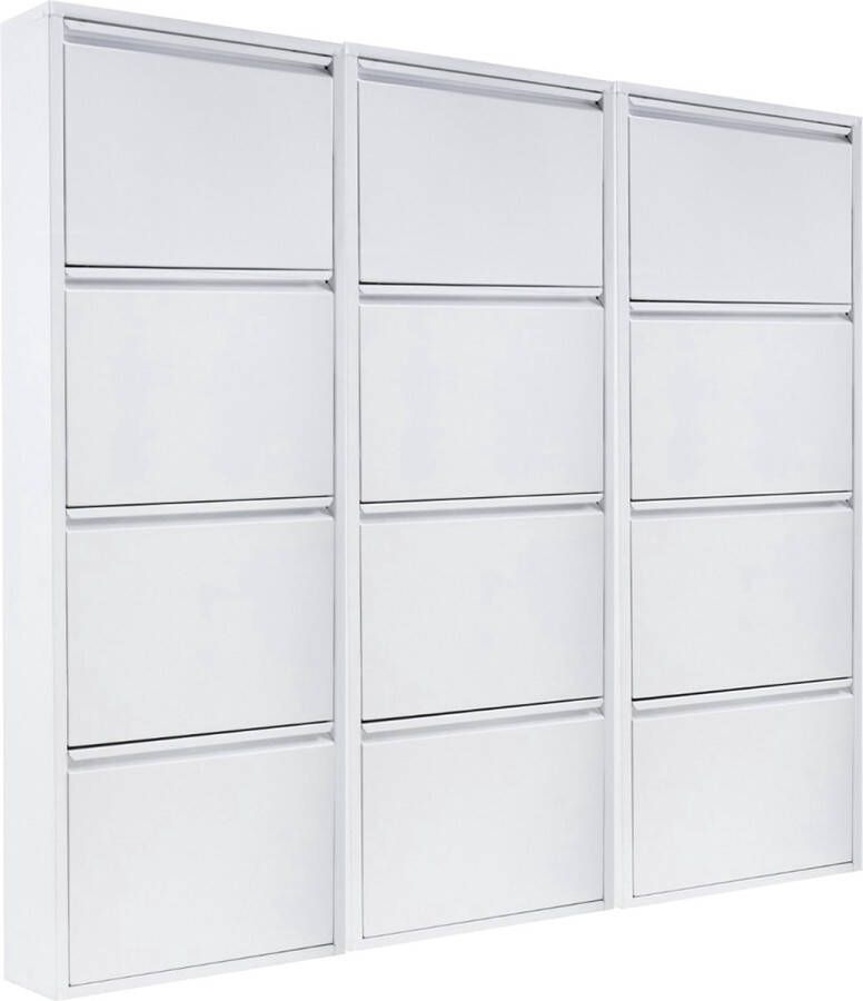 Naturn Living Metalen schoenenkast 12 deurs set van 3 166 5 x 17 x 141 cm Functionele en compacte schoenenkast voor het stijlvol opbergen van jouw schoenen verzameling Schoenenrek Mat wit