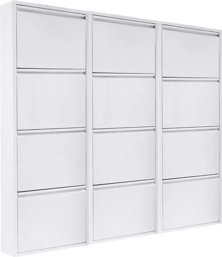 Naturn Living Metalen schoenenkast 12 deurs set van 3 166 5 x 17 x 141 cm Functionele en compacte schoenenkast voor het stijlvol opbergen van jouw schoenen verzameling Schoenenrek Mat wit