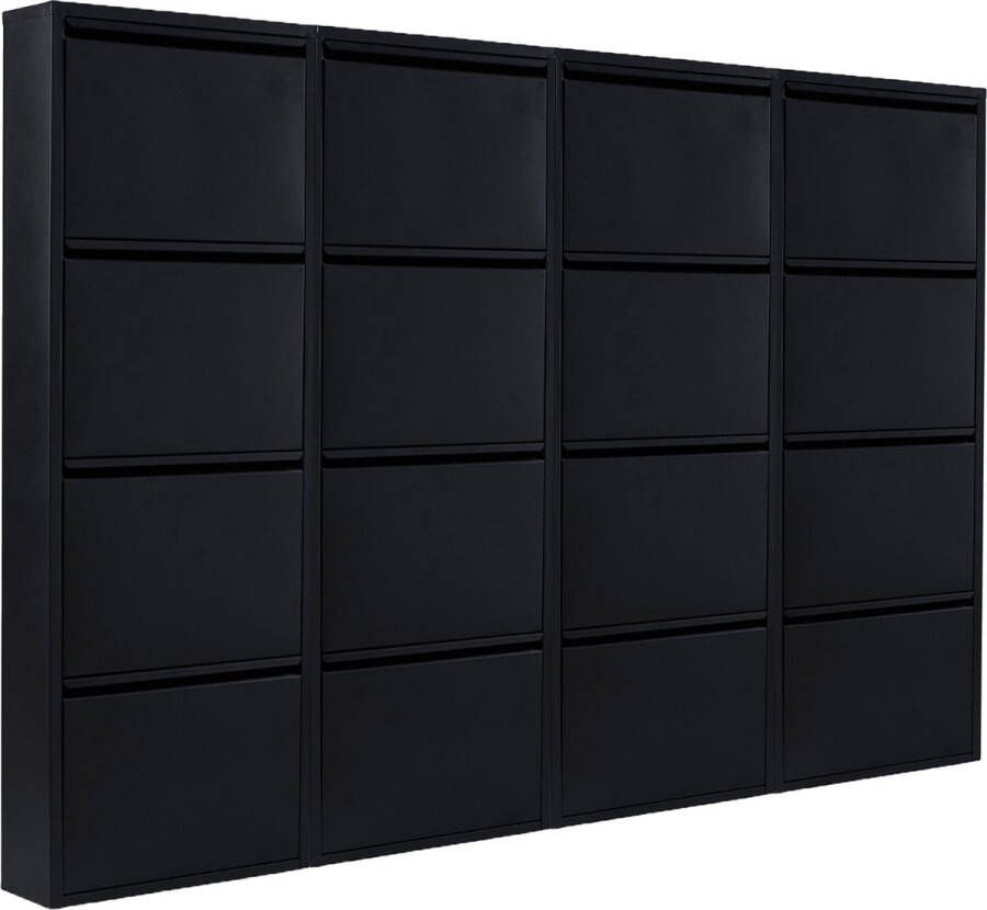 Naturn Living Metalen schoenenkast 16 deurs set van 4 222 x 17 x 141 cm Functionele en compacte schoenenkast voor het stijlvol opbergen van jouw schoenen verzameling Schoenenrek Mat wit