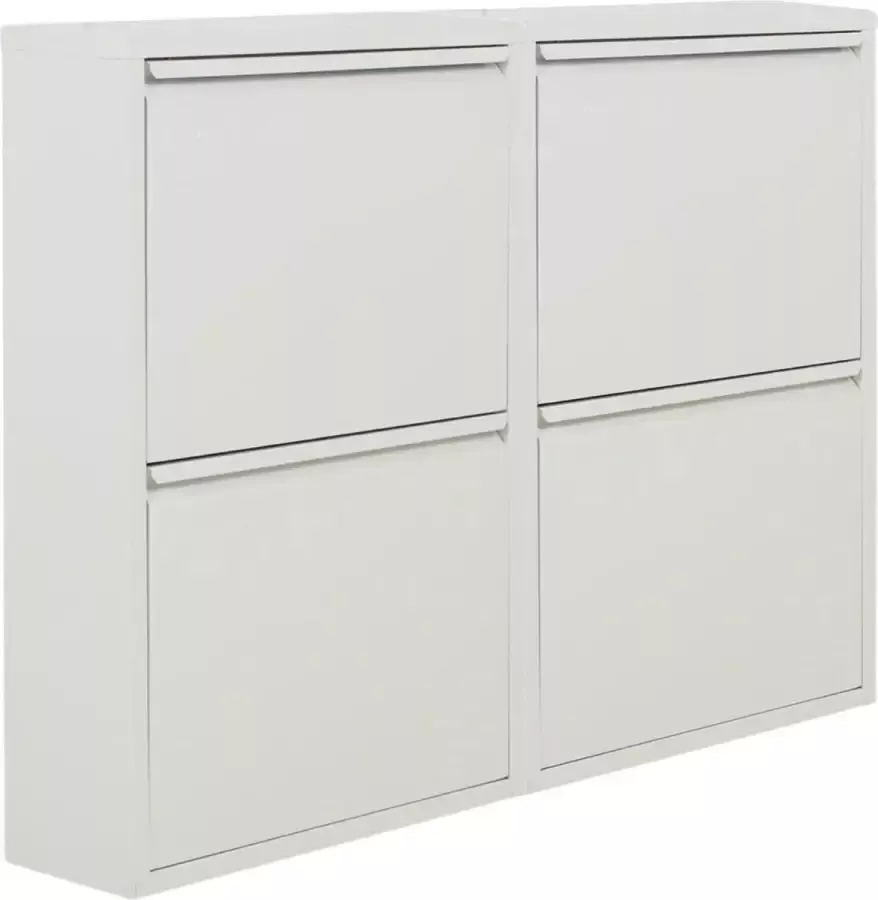 Naturn Living Metalen schoenenkast 4 vakken 75 x 103 x 17 cm set van 2 Schoenenkasten Opbergrek Schoenen Opbergkast Schoenenrek Kast Organizer Schoenenkast Opbergkast Mat Wit