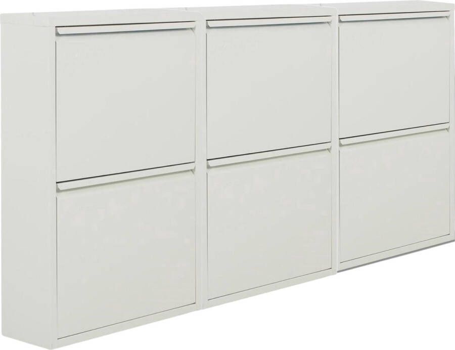 Naturn Living Metalen schoenenkast 6 deurs set van 3 166 5 x 17 x 75 cm Functionele en compacte schoenenkast voor het stijlvol opbergen van jouw schoenen verzameling Schoenenrek Mat wit