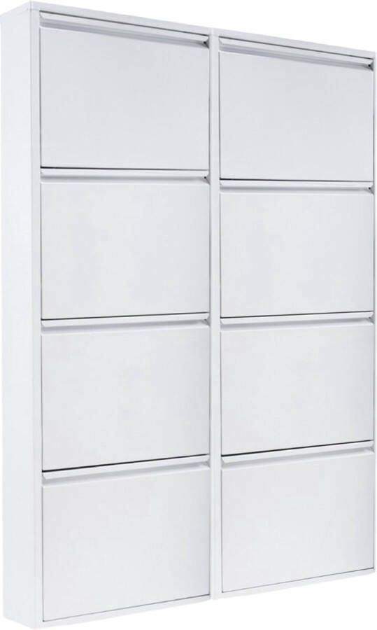 Naturn Living Metalen schoenenkast 8 deurs set van 2 141 x 51 5 x 17 cm Functionele en compacte schoenenkast voor het stijlvol opbergen van jouw schoenen verzameling Schoenenrek Mat wit