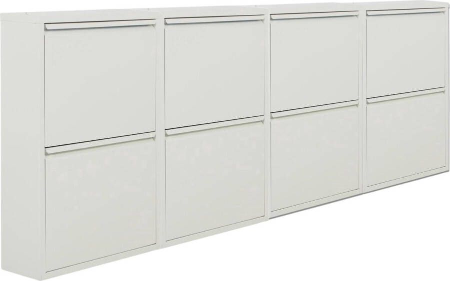 Naturn Living Metalen schoenenkast 8 deurs set van 4 222 x 17 x 75 cm Functionele en compacte schoenenkast voor het stijlvol opbergen van jouw schoenen verzameling Schoenenrek Mat wit