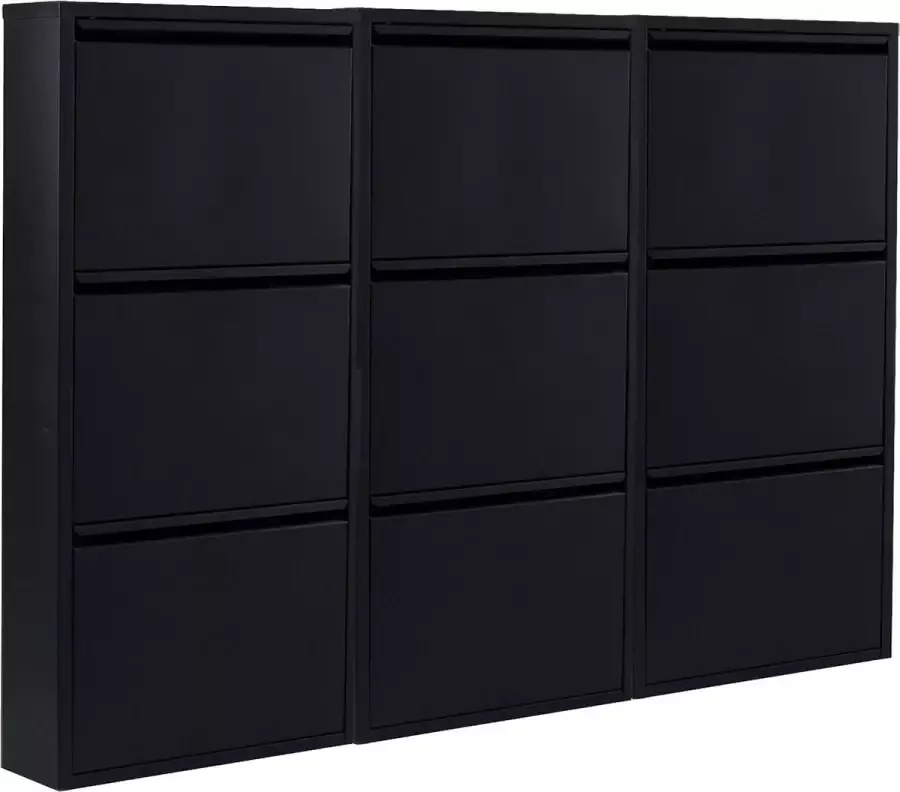 Naturn Living Metalen schoenenkast 9 deurs set van 3 166 5 x 17 x 108 cm Functionele en compacte schoenenkast voor het stijlvol opbergen van jouw schoenen verzameling Schoenenrek Mat wit