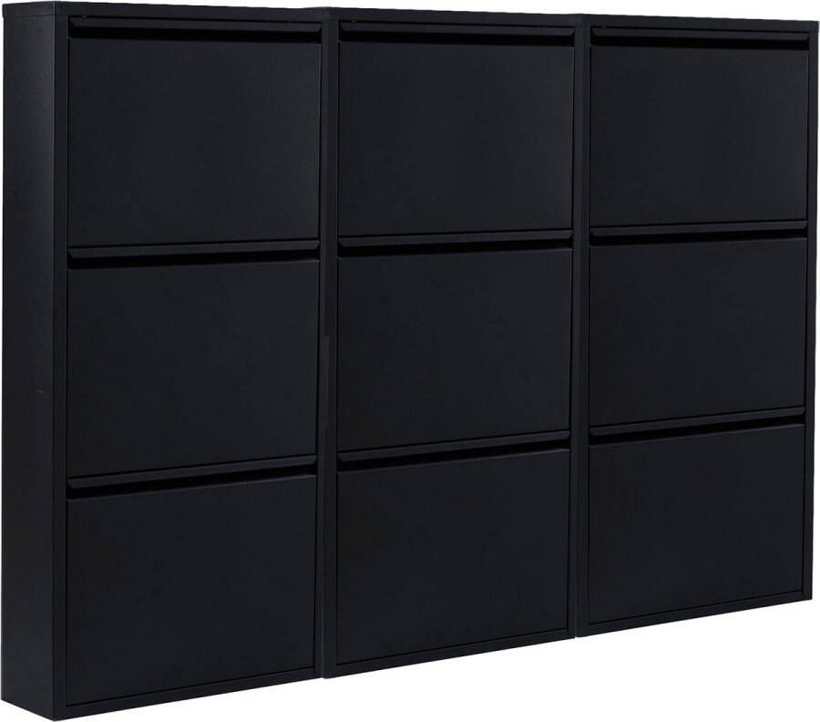 Naturn Living Metalen Schoenenkast met 9 vakken 166 5 x 17 x 108 cm Schoenenrek Wandmontage Schoenenopslag Compacte Schoenenorganizer Schoenenkast met vakken Mat Zwart