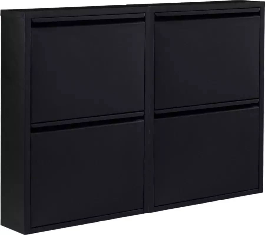 Naturn Living Metalen schoenenkast zwart 4 vakken set van 2 schoenenkasten Functionele schoenen opbergkast Schoenenrek schoenenkast mat zwart