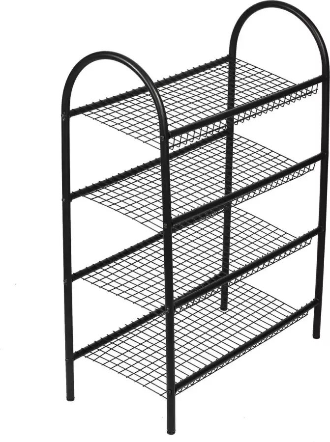 Naturn Living Metalen schoenenrek 4 laags van Schoenenkast Schoenen opberger Schoenen rek Opbergsysteem Overzichtelijke schoenenkast Schoenen organizer Mat zwart
