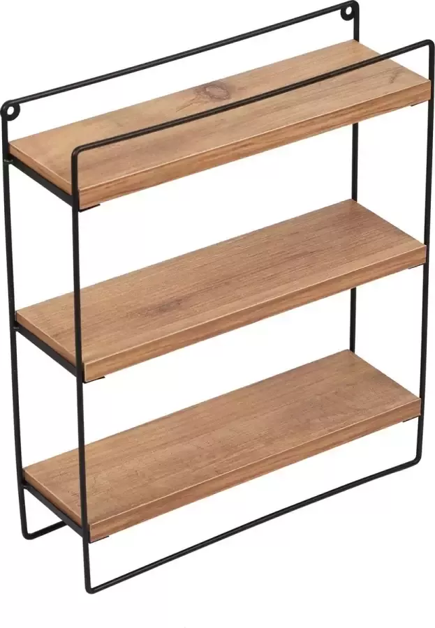 Naturn Living Metalen Wandrek met 3 Houten Plankjes Rechthoek Hangend Houten Wandrek Organizer Wandrekken Wanddecoratie Opbergrek Wandgemonteerde Opbergoplossing Decoratief Muurdecoratie Bruin