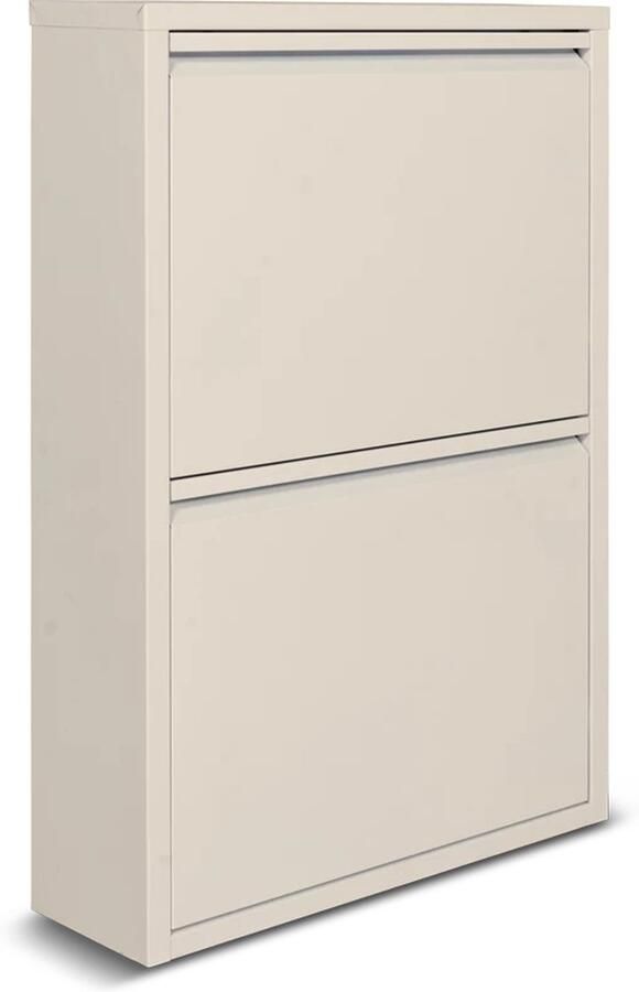 Naturn Living Metalen Schoenenkast 2-Deurs 50 x 15 x 71 5 cm Ruimtebesparend en Stijlvol Schoenenrek Moderne Schoenenkasten Schoenen Opbergen Wandmontage Schoenenrek en Opbergsysteem Schoenenkast Mat Wit - Foto 4