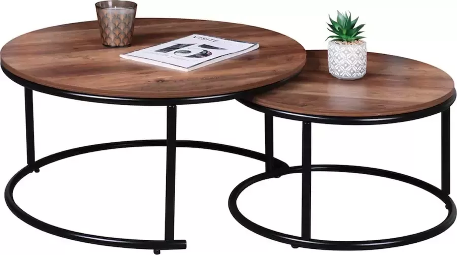 Naturn Living Ronde bijzettafel set van Set van 2 Landelijke bijzettafels Bijzettafel rond Industrieel Mat zwart