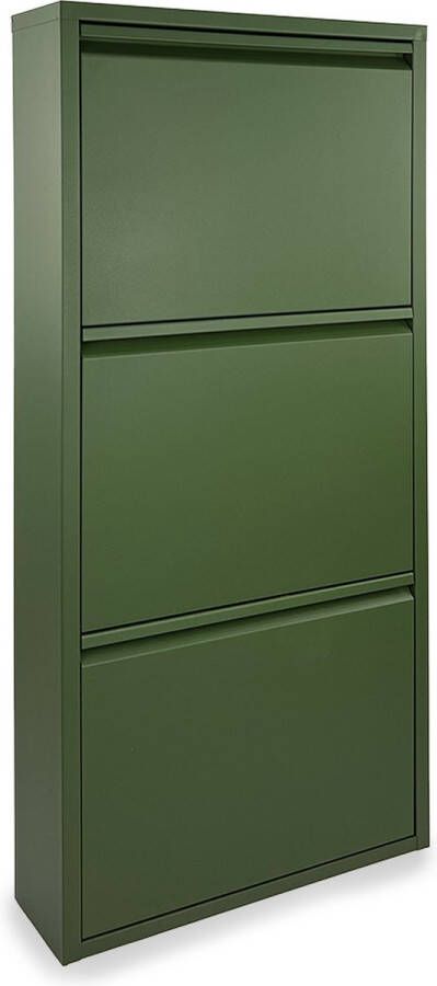 Naturn Living Metalen Schoenenkast 3-deurs 50 x 15 x 103 5 cm Schoenenrek Stijlvolle Opbergoplossing Schoenen Opbergsysteem Ruimtebesparend opbergbox Metaal Organizer Vaderdag Cadeau Geschenk Vaderdag Cadeaupakket Olijf groen - Foto 1