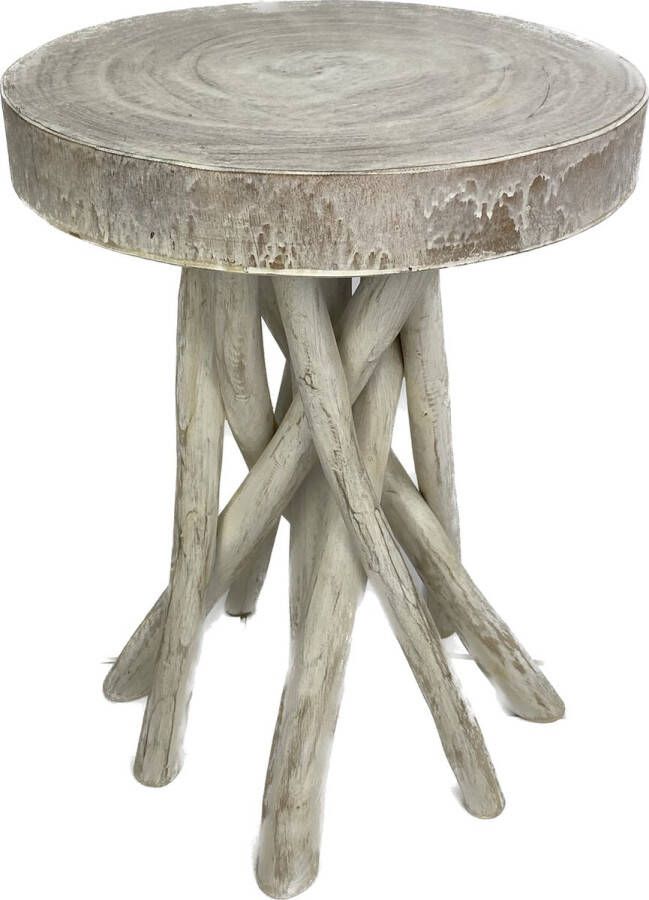 Naturn Living ™ Teak houten bijzettafel ø 35 x 46 cm White wash