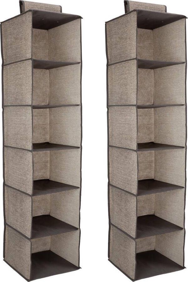 Navaris 2x Garderobekast 30 x 30 x 126 cm Set van 2 stoffen hangende kledingkasten met elk 6 planken Bruin