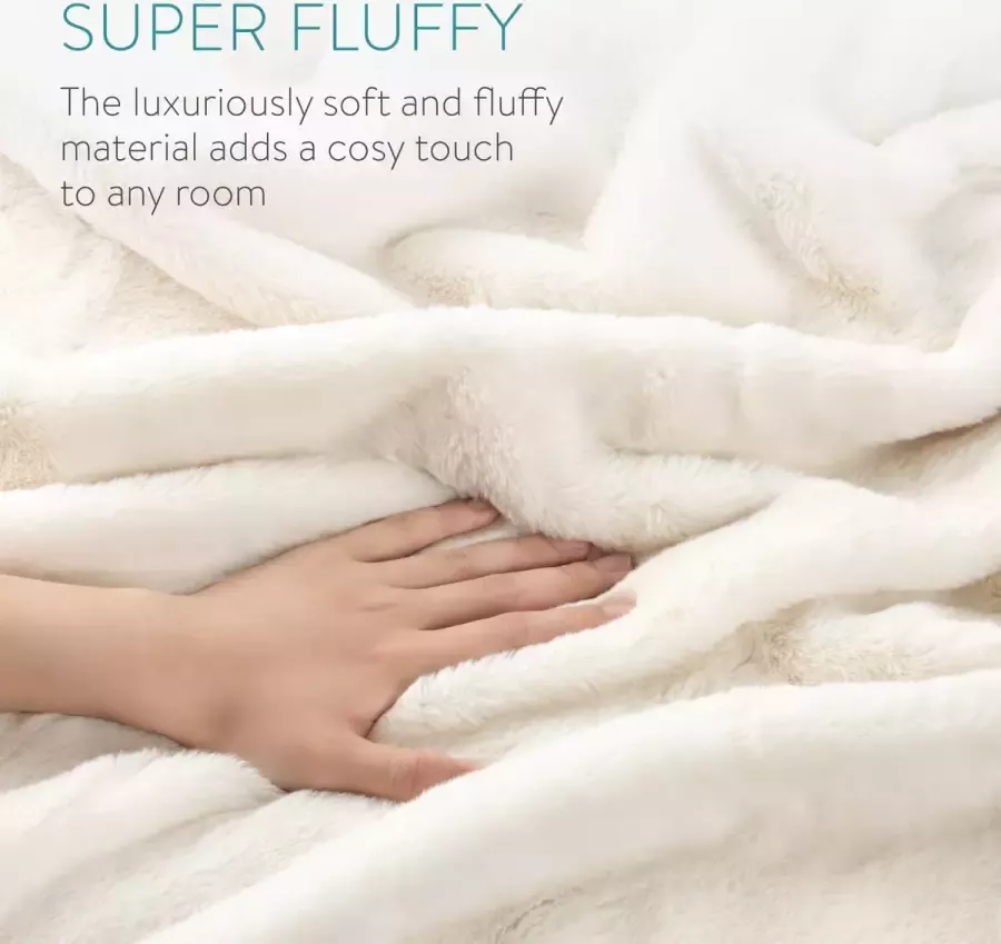 Navaris crème pluche kunstbont kleed Pluizige zachte deken voor sofa bank bed slaapkamer woonkamer stoel fauteuil 150 x 130 cm