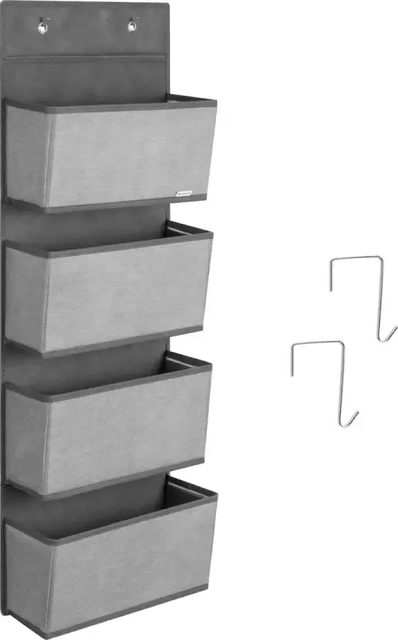 Navaris deurrek met 4 opbergvakken Stoffen opbergrek Om op te hangen aan de deur Zonder montage of te boren Grijs