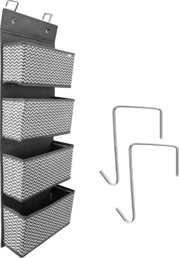 Navaris deurrek met 4 opbergvakken Stoffen opbergrek Voor op te hangen aan de deur Zonder montage of te boren Geschikt voor elke deur