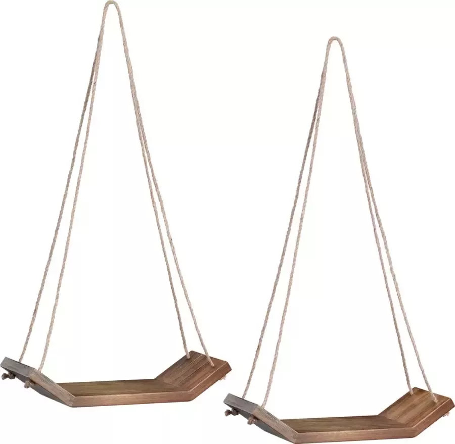 Navaris hangend wandrek van hout Set van 2 houten wandplanken Zwevende muurplank in bruin met juten touwen Inclusief bevestigingsmateriaal