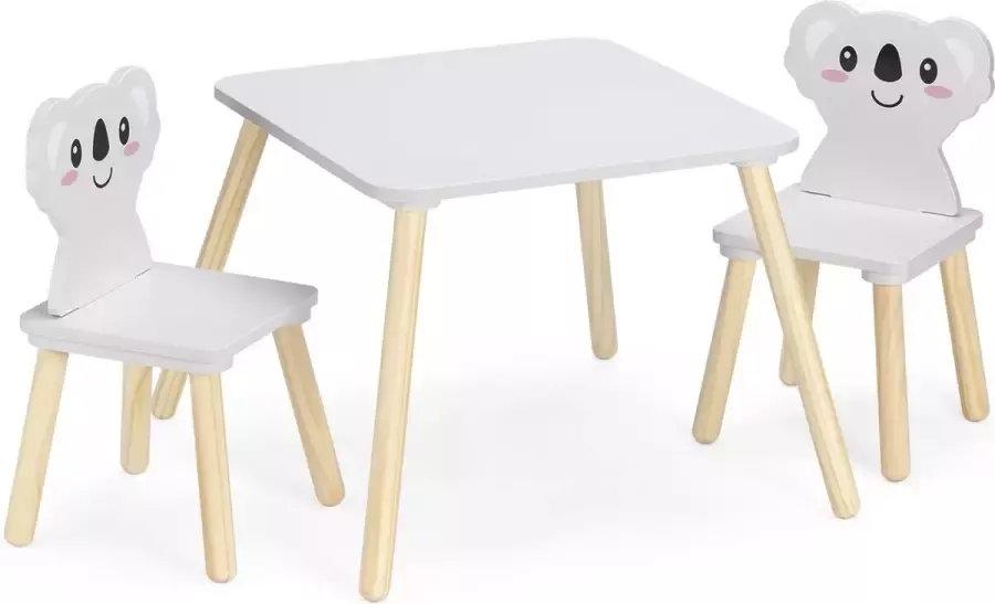 Navaris houten kindertafel met stoelen Houten speelset voor kinderen Koala motief Voor in de speelkamer of slaapkamer
