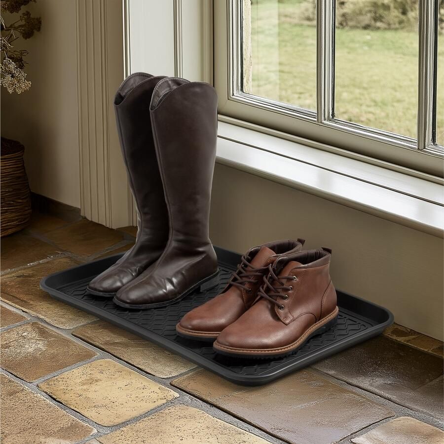 Navaris 3x afdruipbak met rand voor schoenen 60 x 40 x 2 8 cm Laarzen lekbak Afdruipmat voor binnen en buiten Schoenen onderzetters Zwart