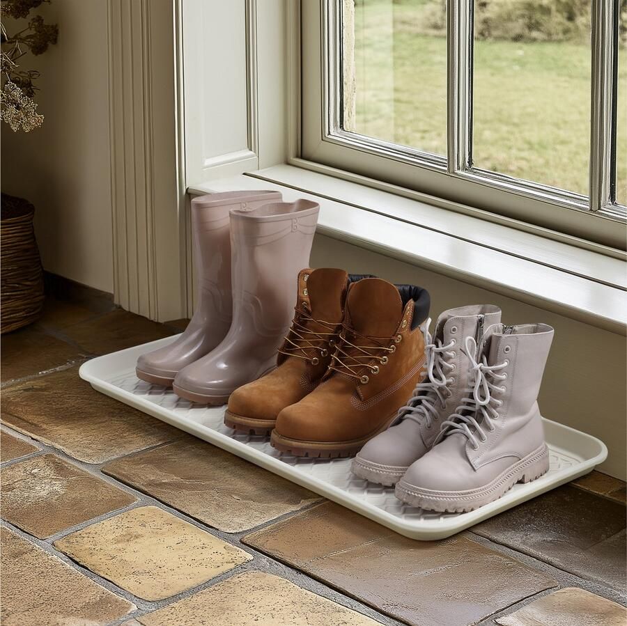 Navaris 3x afdruipbak met rand voor schoenen Laarzen lekbak maat L Afdruipmat voor binnen en buiten Schoenen onderzetters met profiel Wit