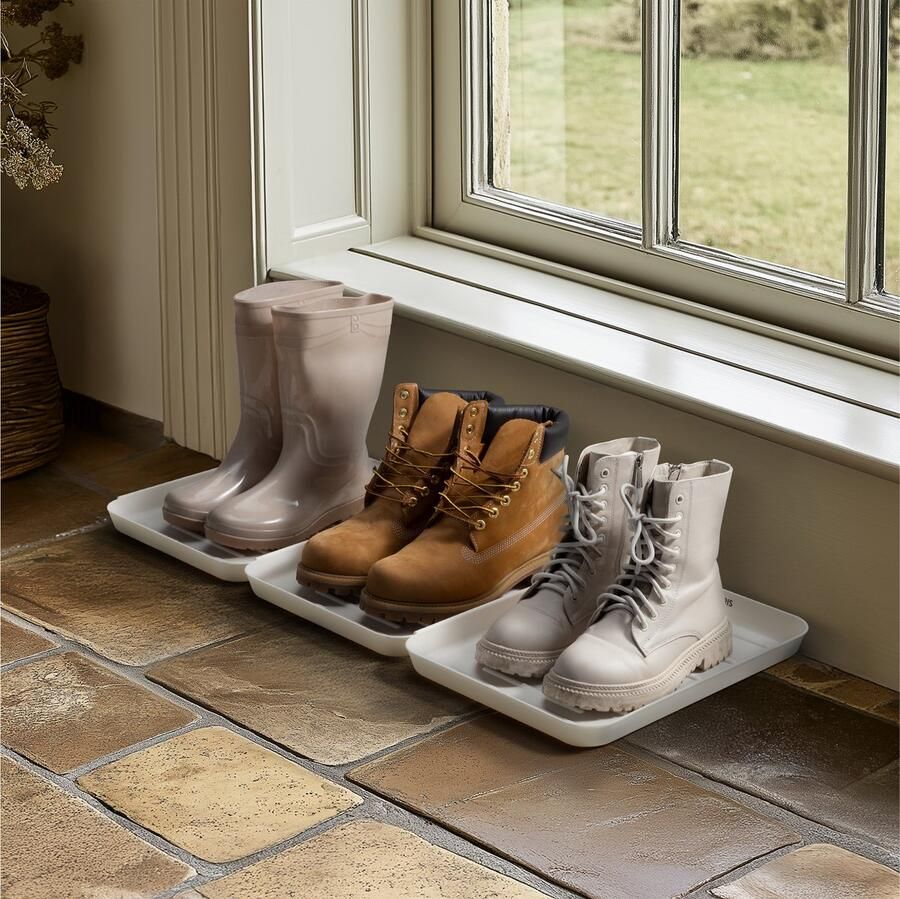 Navaris 3x afdruipbak met rand voor schoenen Laarzen lekbak voor de hal Afdruipmat voor binnen en buiten Schoenen onderzetters met profiel Wit