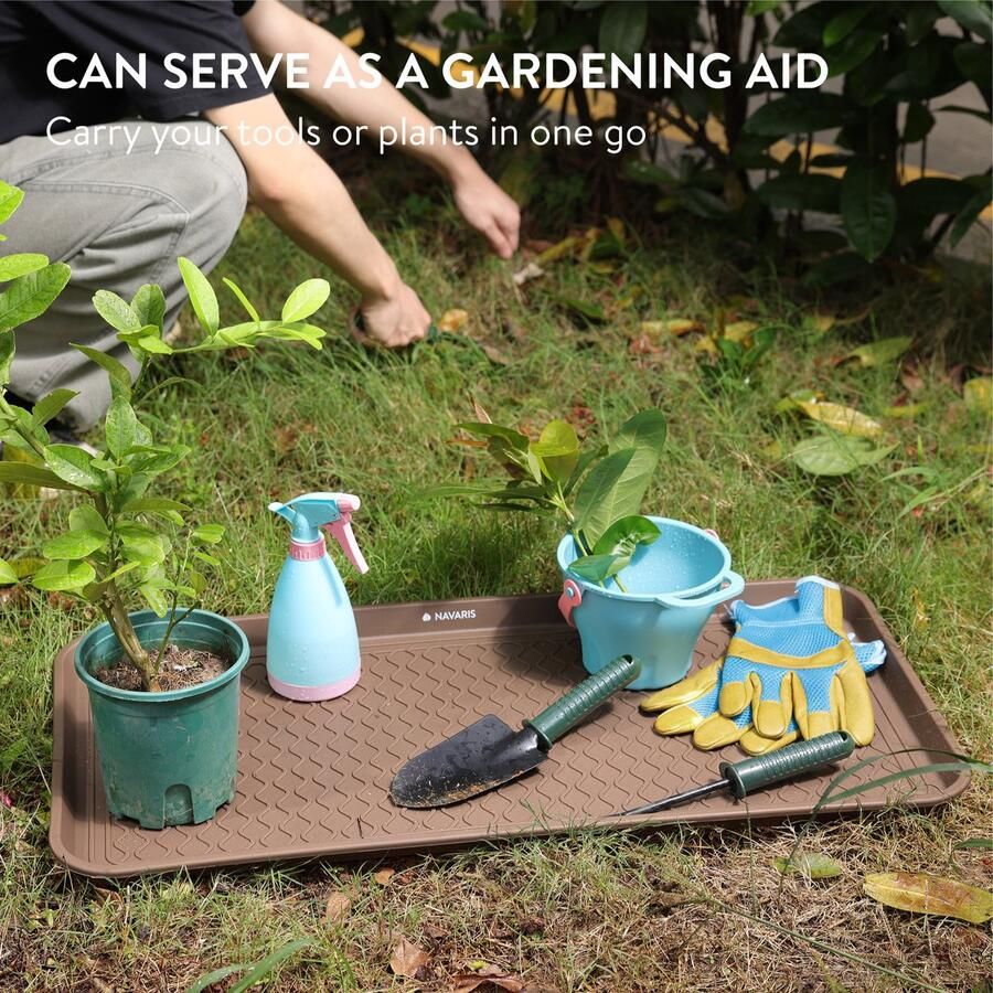 Navaris 3x lekbak voor schoenen en laarzen 76 x 38 3 x 2 9 cm plantenonderzetter floorprotector Regenlaarzen mat en schoenenmat PP Bruin