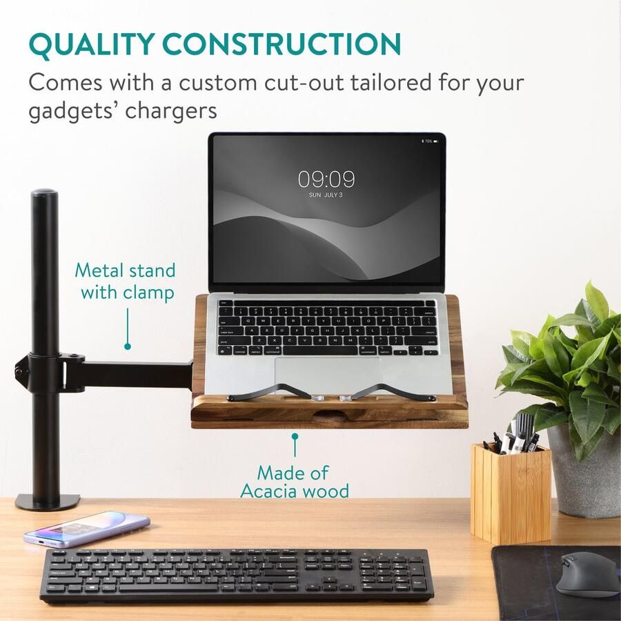 Navaris acacia boekenstandaard met arm Past op tafels bureau of aanrecht Houder voor boeken tablet ereader of bladmuziek 34 x 45 x 55 cm Zwart - Foto 2