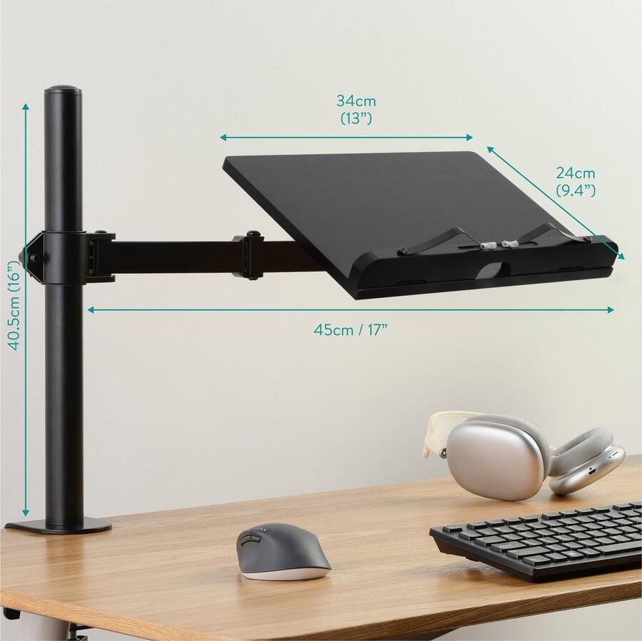 Navaris bamboe boekenstandaard met arm Past op tafels bureau of aanrecht Houder voor boeken tablet ereader of bladmuziek 34 x 45 x 55 cm Zwart - Foto 2