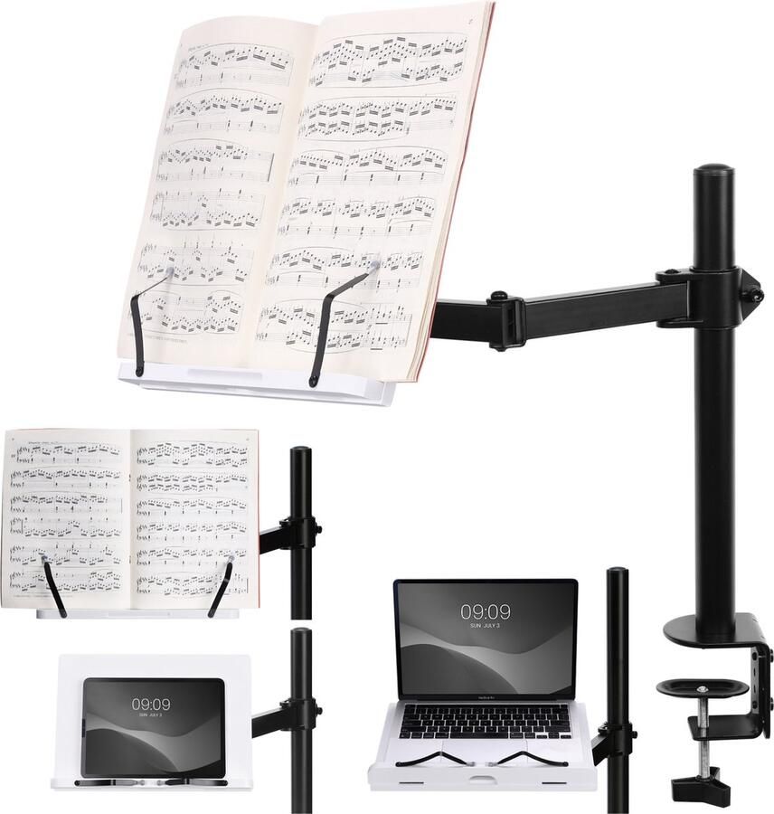 Navaris bamboe boekenstandaard met arm Past op tafels bureau of aanrecht Houder voor boeken tablet ereader of bladmuziek 34 x 45 x 55 cm Wit