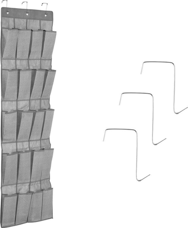 Navaris deurorganizer met 20 vakken Hangende opberger voor schoenen ondergoed accessoires en speelgoed Opvouwbaar 44 x 136 cm Grijs