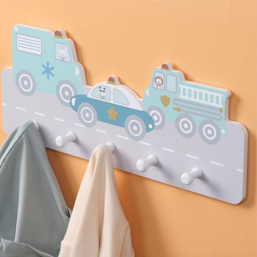 Navaris kapstok voor kinderkamer Stevige en stabiele kinderkapstok Met 5 kapstokhaken Eenvoudige installatie Auto thema