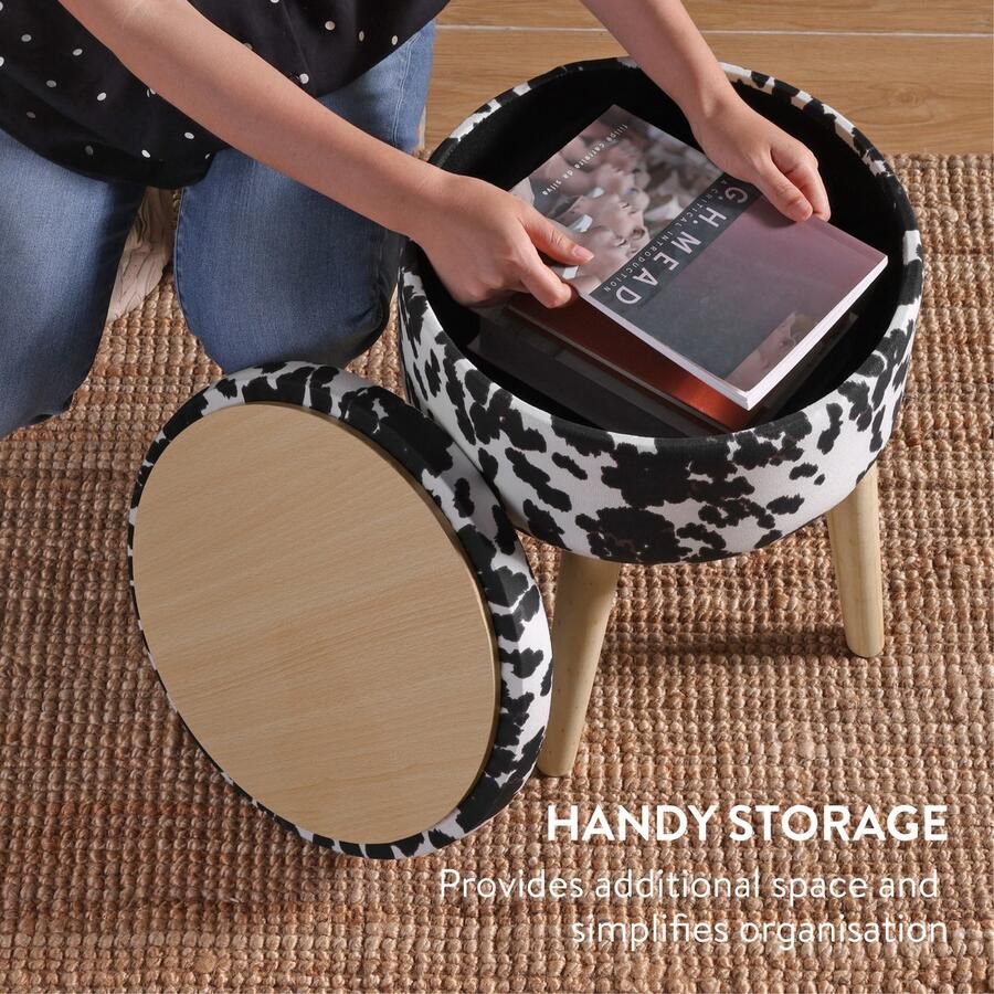 Navaris koeienprint poef met opbergruimte opbergbox hocker met multifunctionele deksel gemaakt van MDF-materiaal 35 x 35 x 42 cm - Foto 2