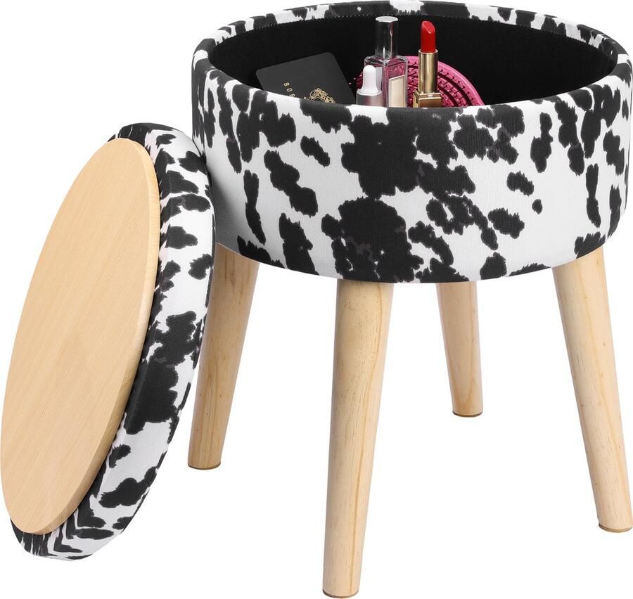 Navaris koeienprint poef met opbergruimte opbergbox hocker met multifunctionele deksel gemaakt van MDF-materiaal 35 x 35 x 42 cm