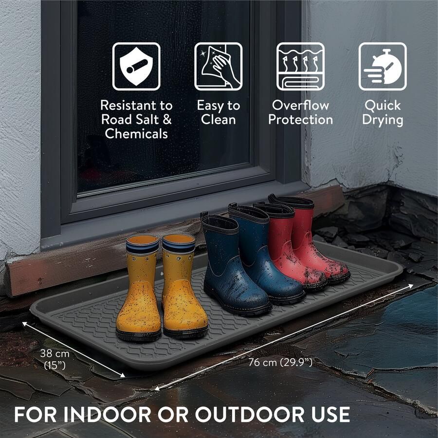 Navaris lekbak voor 5 paar schoenen Laarzen afdruipmat met profiel Schoenlekbak 76 x 38 cm Als plantenschotel of voerbak onderzetter Grijs - Foto 2