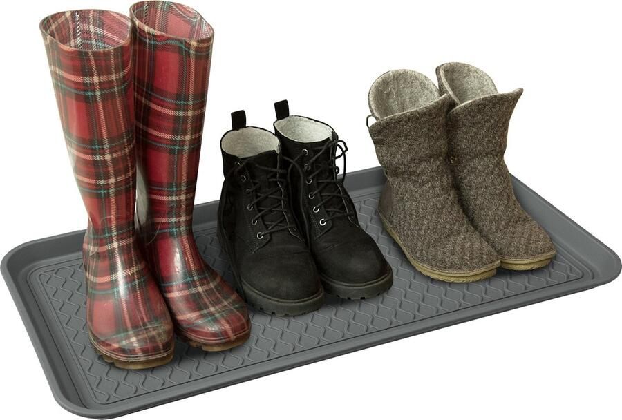 Navaris lekbak voor 5 paar schoenen Laarzen afdruipmat met profiel Schoenlekbak 76 x 38 cm Als plantenschotel of voerbak onderzetter Grijs