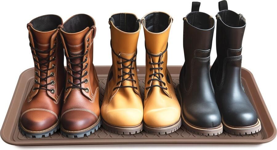 Navaris lekbak voor schoenen en laarzen 76 x 38 3 x 2 9 cm Plantenonderzetter floorprotector Regenlaarzen mat en schoenenmat Kunststof Bruin