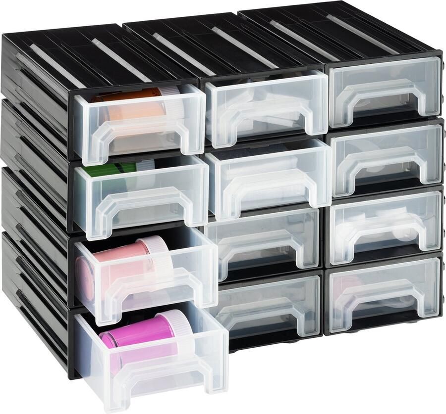 Navaris stapelbare lade kasten 12 lades Ophangbaar en stapelbaar Schuifsysteem aan zijkant en bovenkant 15 x 8 6 x 4 9 cm per lade Zwart