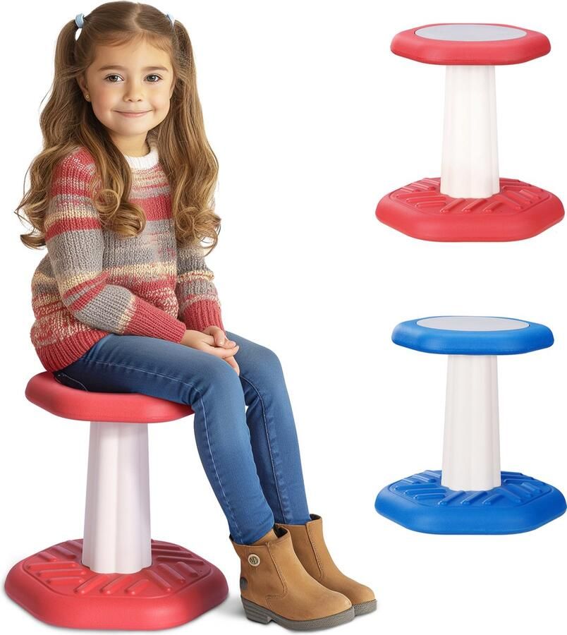 Navaris wiebelkruk voor kinderen Balanskruk en wiebelkruk Voor kinderen van 5 tot 8 jaar 34 5 x 34 x 27 cm Voor een betere houding Rood