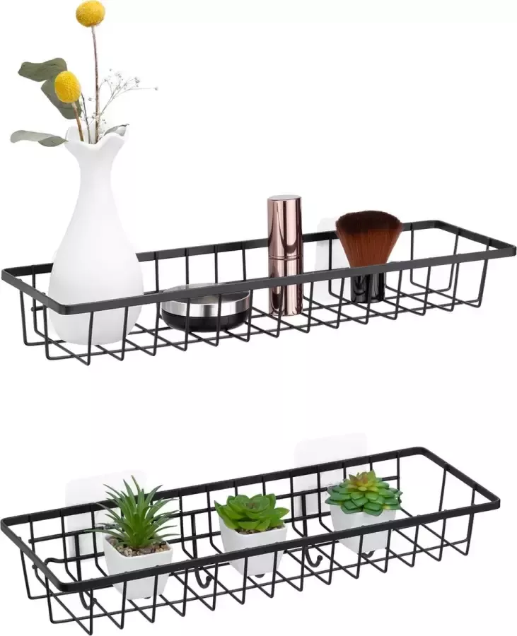 Navaris set van 2 wandrekjes Metalen draadrek voor keuken of badkamer 43 x 5 cm Geen boren nodig Industrieel design in zwart