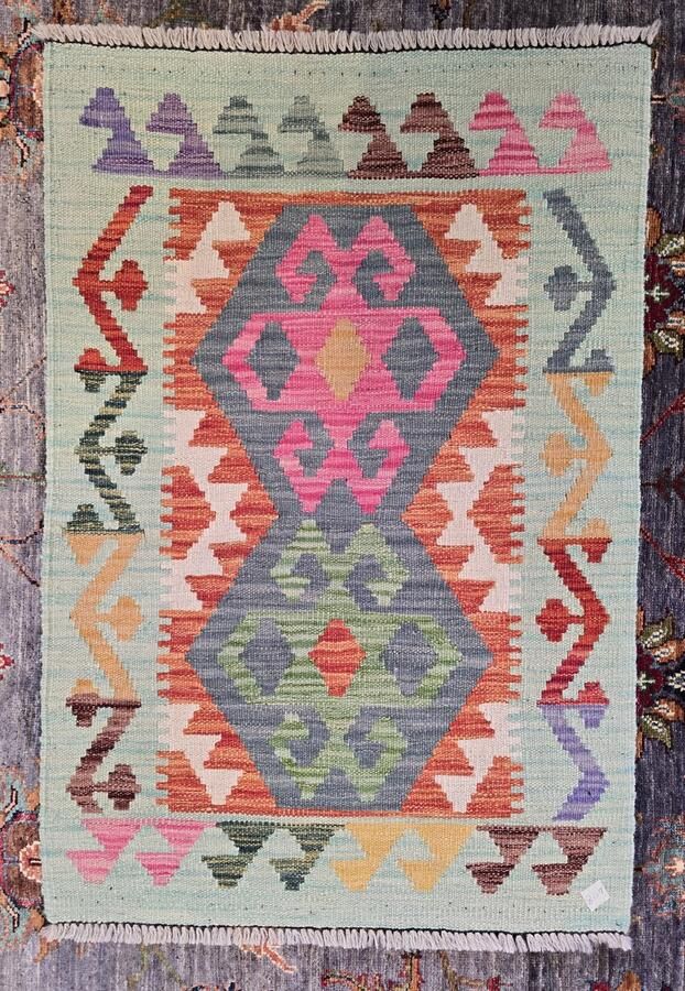 Nazaritapijten.com Authentiek Uniek Origineel Kleurrijk Tapijt Hoogpolig Handgeweven Wollen Vloerkleed -Afghaans Kelim 62 x 92 cm ID K-1053 Nazari Tapijten Schoorl NL