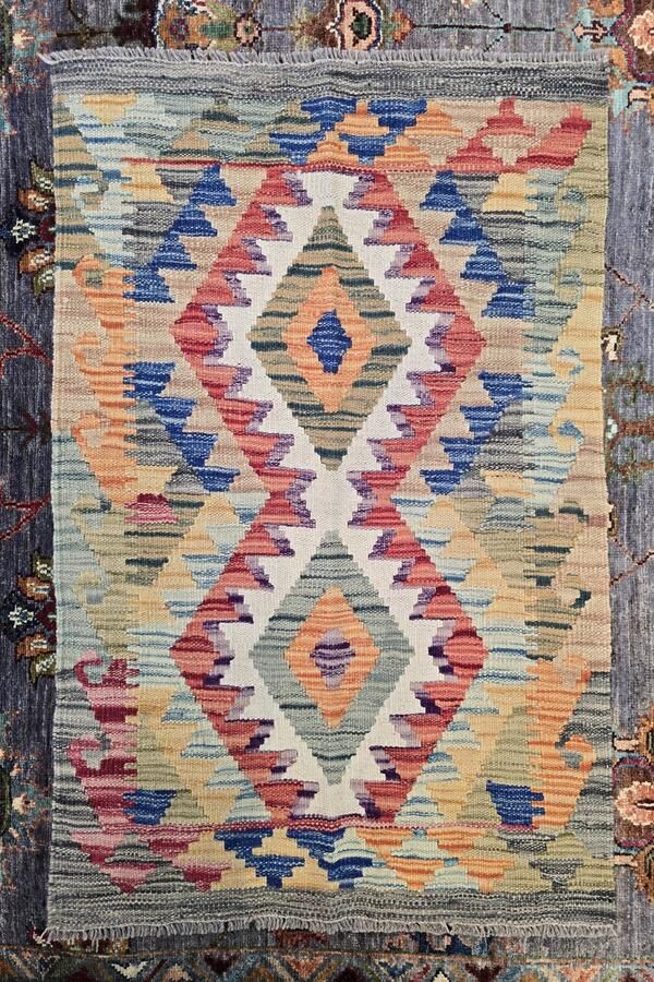 Nazaritapijten.com Authentiek Uniek Origineel Kleurrijk Tapijt Hoogpolig Handgeweven Wollen Vloerkleed -Afghaans Kelim 58 x 89 cm ID K-983 Nazari Tapijten Schoorl NL