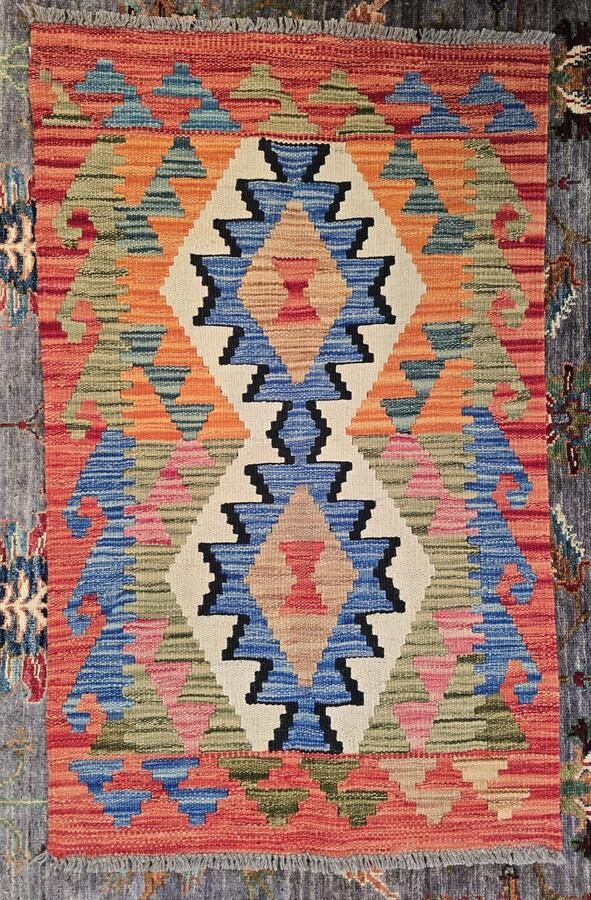 Nazaritapijten.com Authentiek Uniek Origineel Kleurrijk Tapijt Hoogpolig Handgeweven Wollen Vloerkleed -Afghaans Kelim 57 x 91 cm ID K-479 Nazari Tapijten Schoorl NL