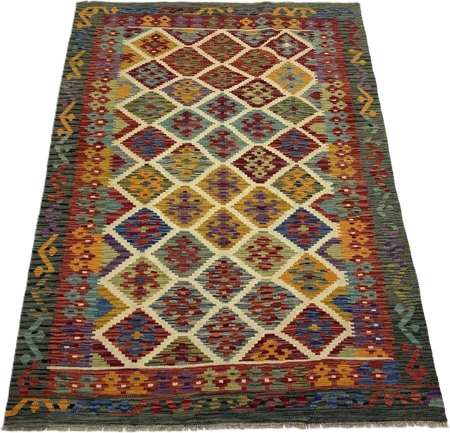 Nazaritapijten.com Afghaanse Kelim Oosterse Kelim Vloerkleden Handgemaakte Kelim Speciaal Cadeau Speciaal Present 100% Wol schaap Wol Handgemaakt Vloerkleed Afmetingen : 151 x 208 cm- Kelim ID K-752