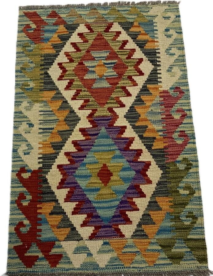 Nazaritapijten.com Kelim Afghaanse Kelim Oosterse Kelim Vloerkleden Handgemaakte Kelim 100% Wol schaap Wol Handgemaakt Vloerkleed Afmetingen : 0.61 x 0.95 cm- Kelim ID K-767 - Foto 2