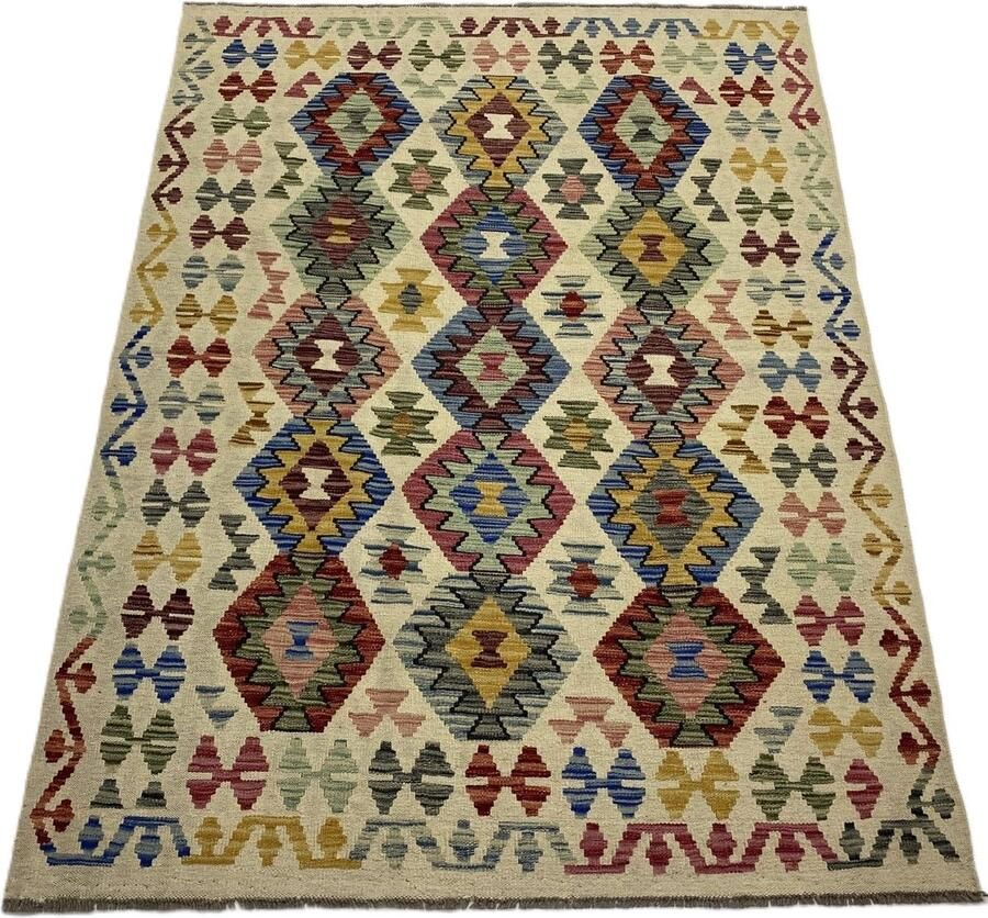 Nazaritapijten.com Kelim Afghaanse Kelim Oosterse Kelim Vloerkleden Handgemaakte Kelim 100% Wol schaap Wol Handgemaakt Vloerkleed Afmetingen : 153 x 202 cm- Kelim ID K-785