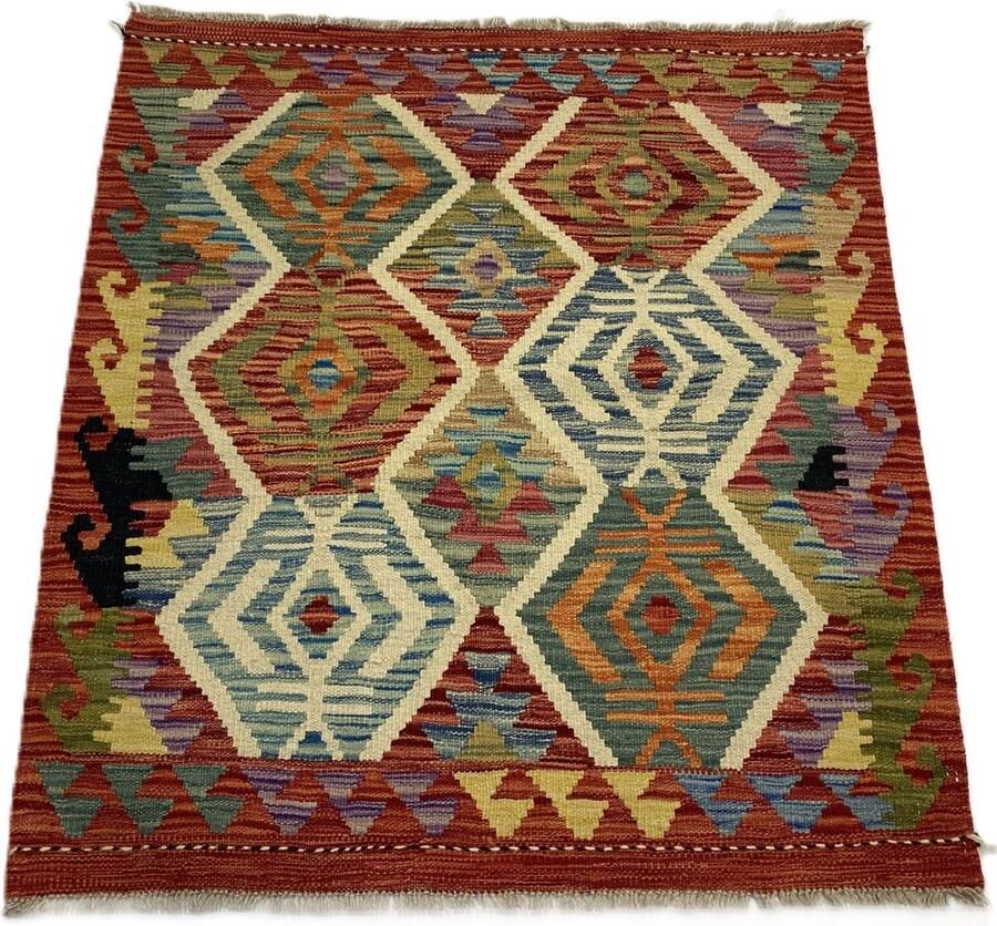 Nazaritapijten.com Kelim Afghaanse Kelim Oosterse Kelim Vloerkleden Handgemaakte Kelim 100% Wol schaap Wol Handgemaakt Vloerkleed Afmetingen : 97 x 104 cm- Kelim ID K-836