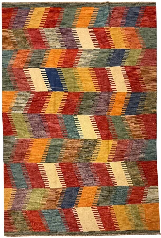 Nazaritapijten.com Kelim Hand Geweven Handgemaakt Kelim Oosterse Hand Gemaakt Handgeweven x 252 CM (100%) Wol Uit Afghanistan