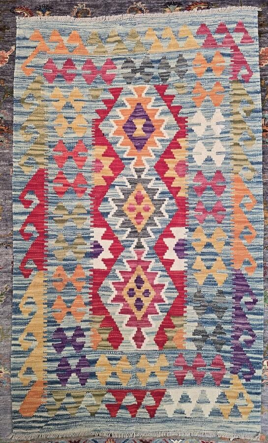 Nazaritapijten.com Kelim Vloerkleed Afghaans Authentiek Uniek Origineel Kleurrijk Tapijt Hoogpolig Handgeweven Wollen Vloerkleed -Maat 76 x 128 cm ID K-980 Nazari Tapijten Schoorl NL