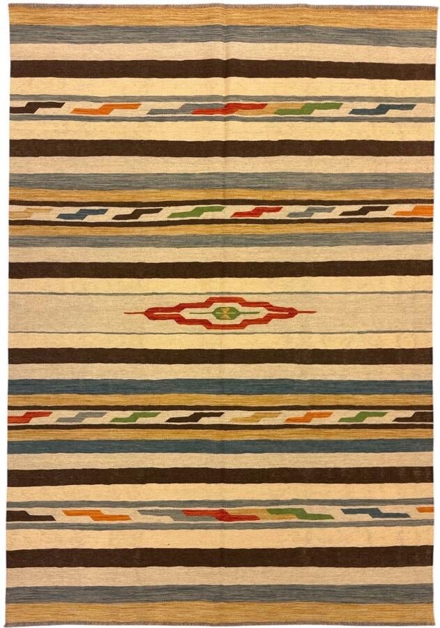 Nazaritapijten.com Kleurrijk Tapijt Laagpolig Handgeweven Wollen Vloerkleed Afghaans Kelim 248 x 172 CM Modern Woonkamer Salon Slaapkamer Eetkamer